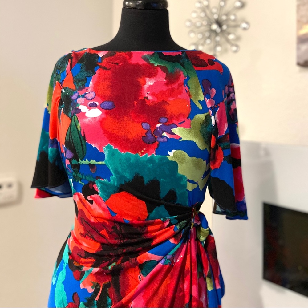 NEW TAHARI ASL Multicolor Floral Short Sleeved Dress size 6 - Picture 6 of 13